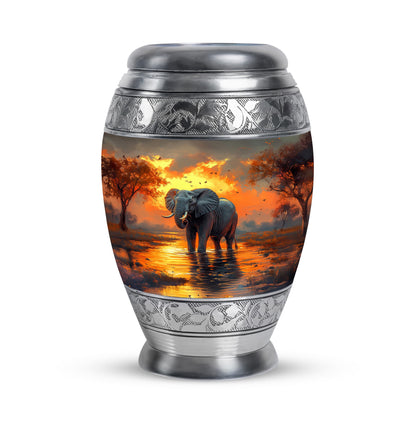 Gold Comforting Elephant Memorial Urn for Ashes - 10-inch, 200 cu in - Yatskia
