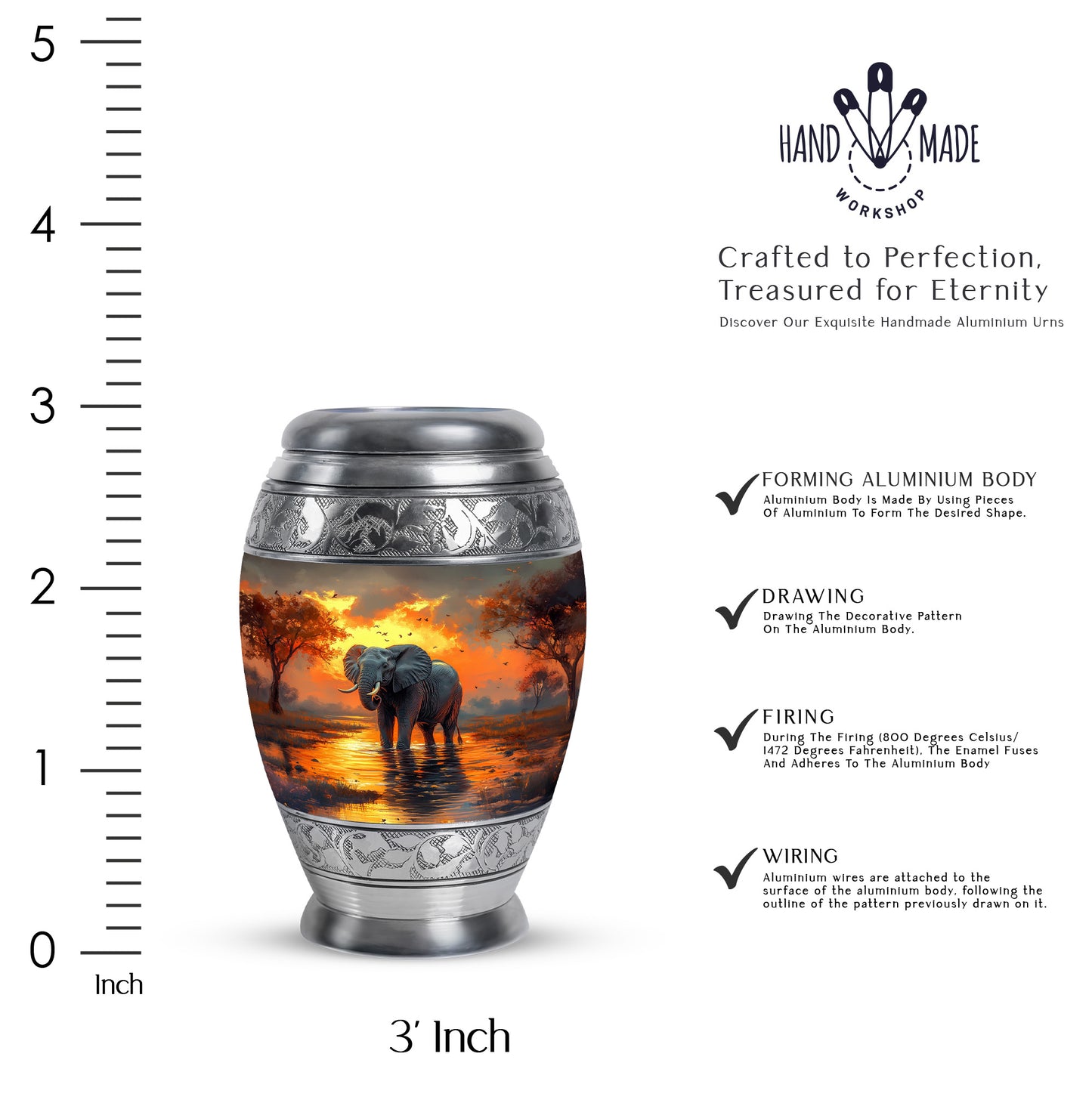 Amber Gold Elephant Cremation Urn lifestyle display on memorial shelf - regal elephant design with crown-inspired accents - mini keepsake memorial for portion of cremation ashes