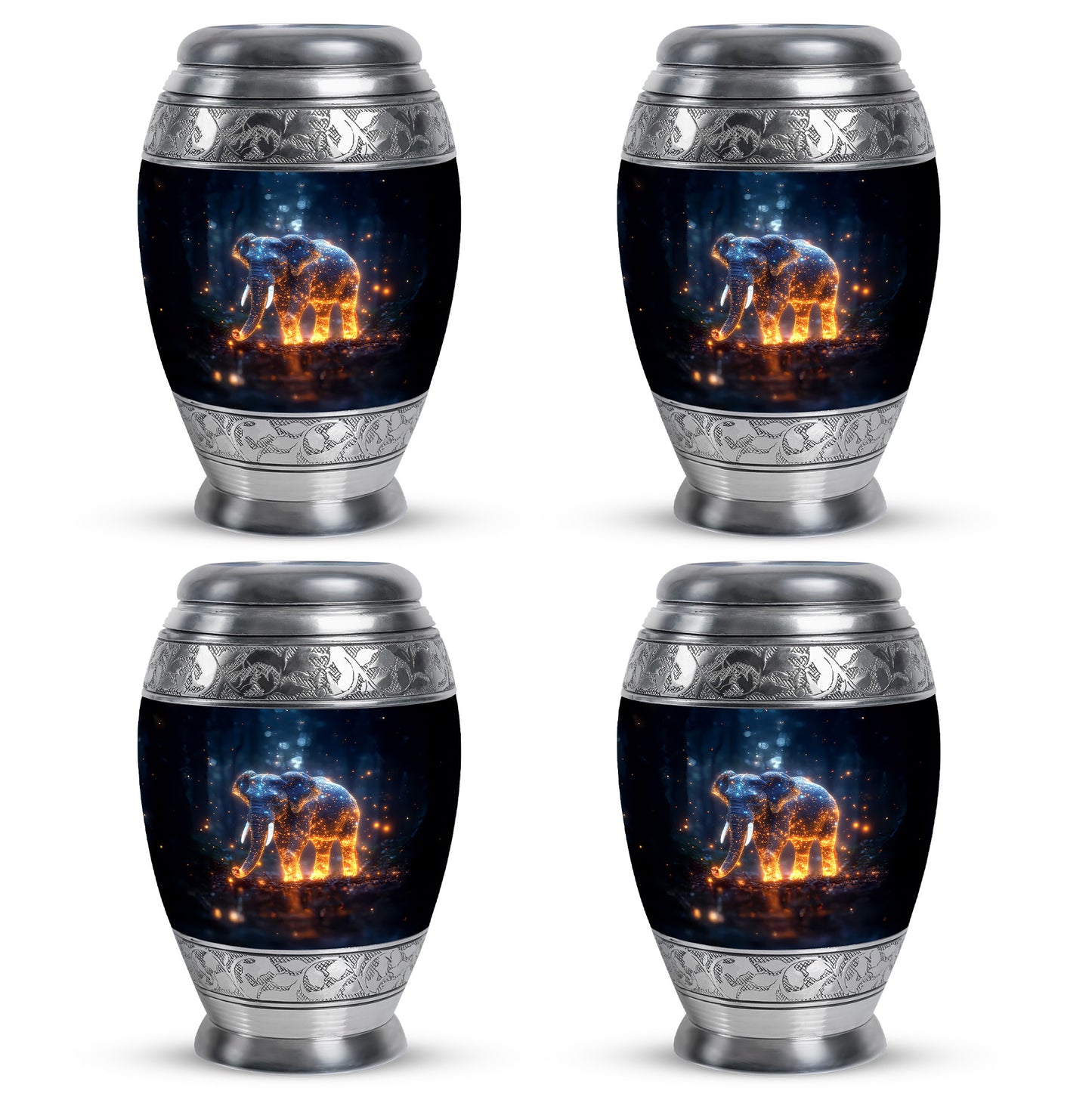 Misty Blue Elephant Cremation Urn urn with complimentary velvet bag - regal elephant design with crown-inspired accents - 10 inch aluminum urn for cremated remains