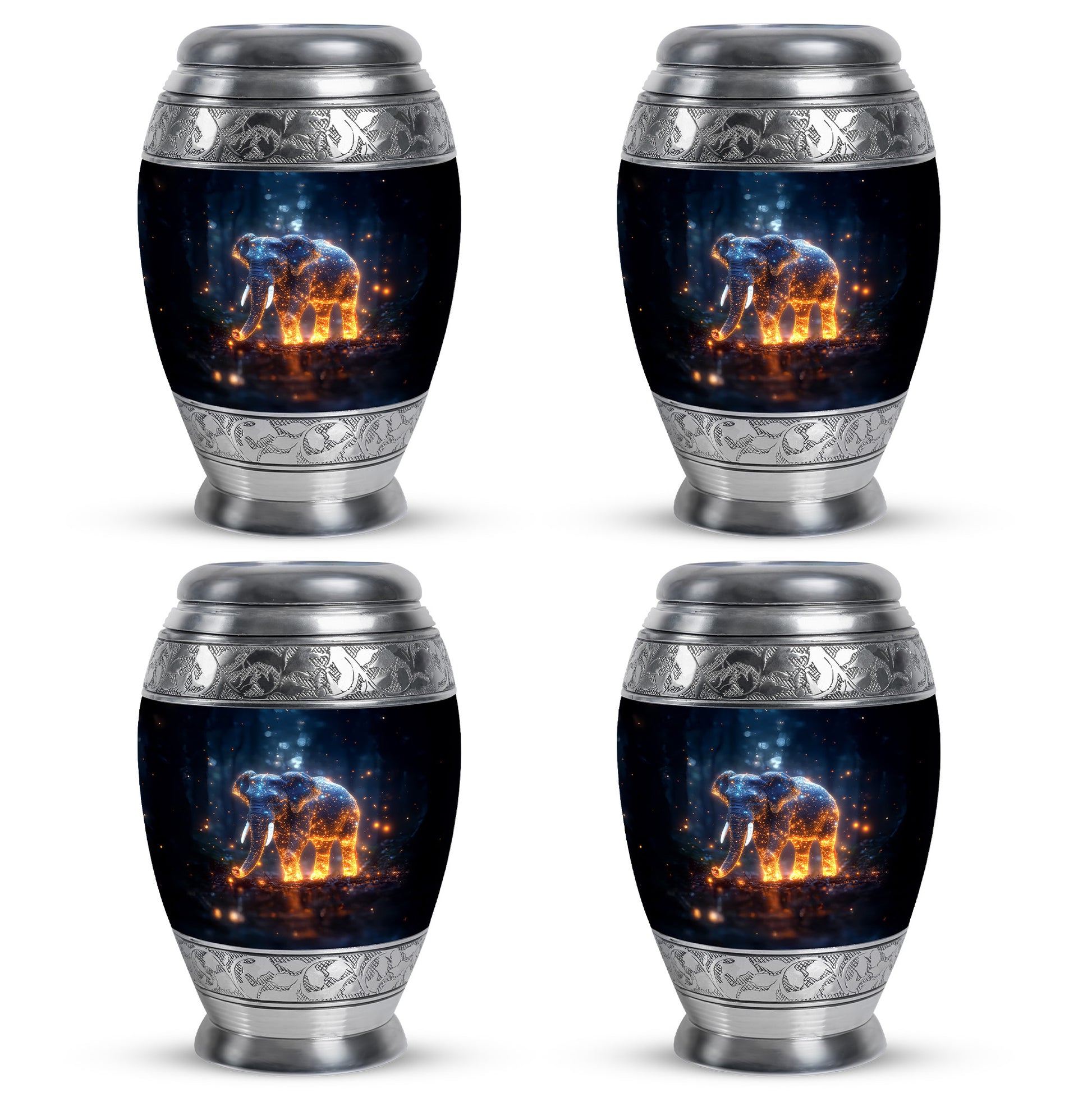 Misty Blue Elephant Cremation Urn urn with complimentary velvet bag - regal elephant design with crown-inspired accents - 10 inch aluminum urn for cremated remains