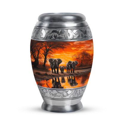 Graceful Gold Elephant Memorial Urn for Human Ashes - 10-inch, 200 cu in - Yatskia