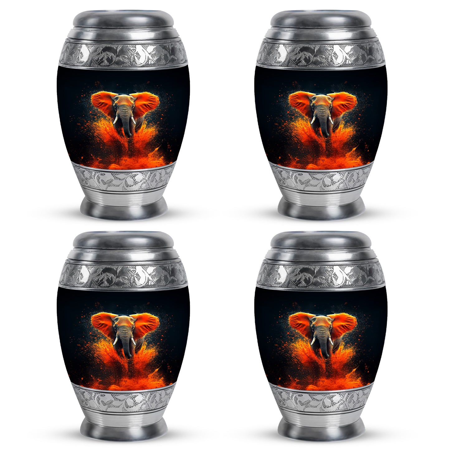 Onyx Black Elephant Cremation Urn urn with complimentary velvet bag - royal elephant engraving with decorative scrollwork - 10 inch aluminum urn for cremated remains