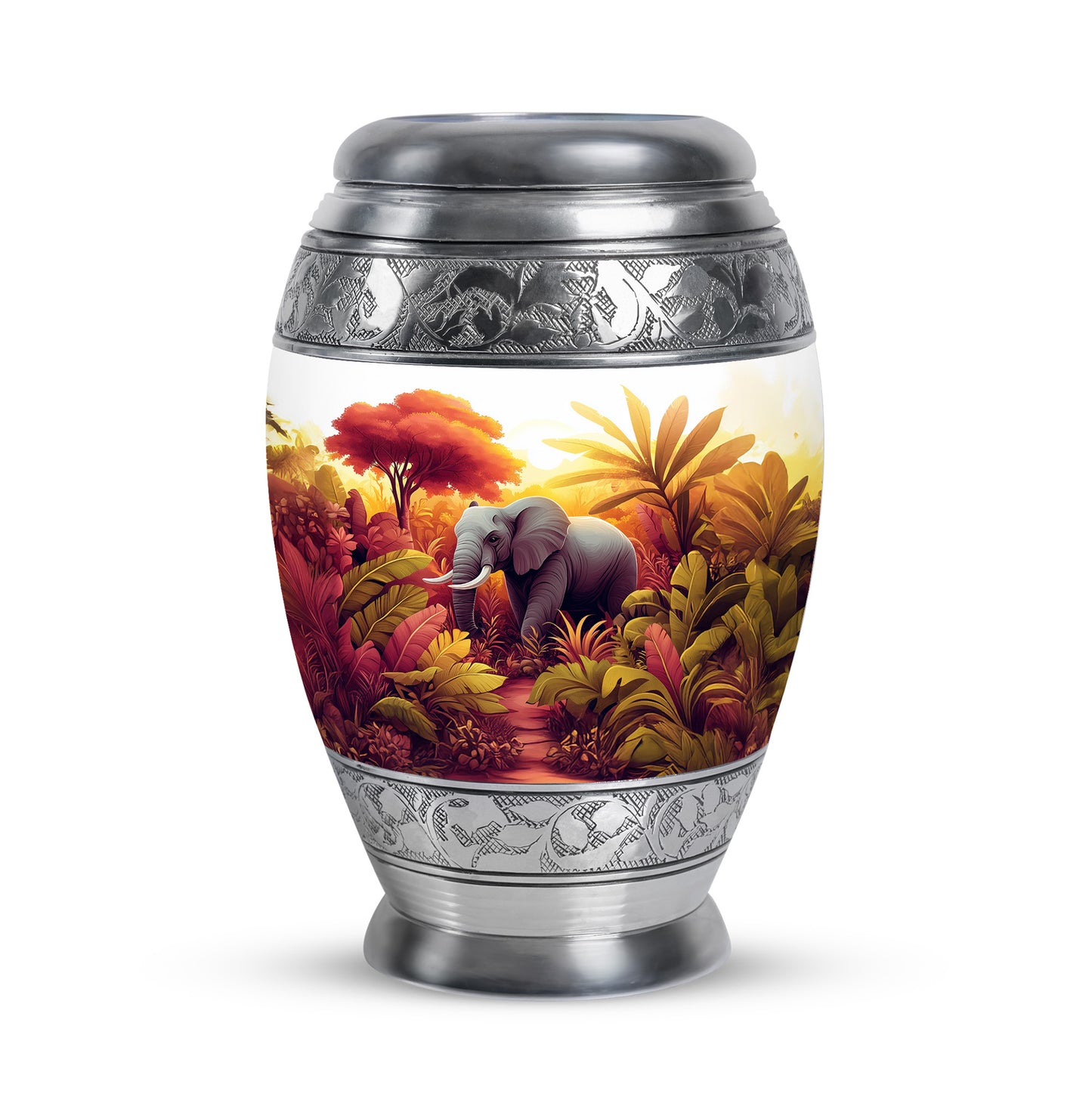Harmonious Elephant Cremation Urns for Human Ashes - Silver 10-inch - Yatskia