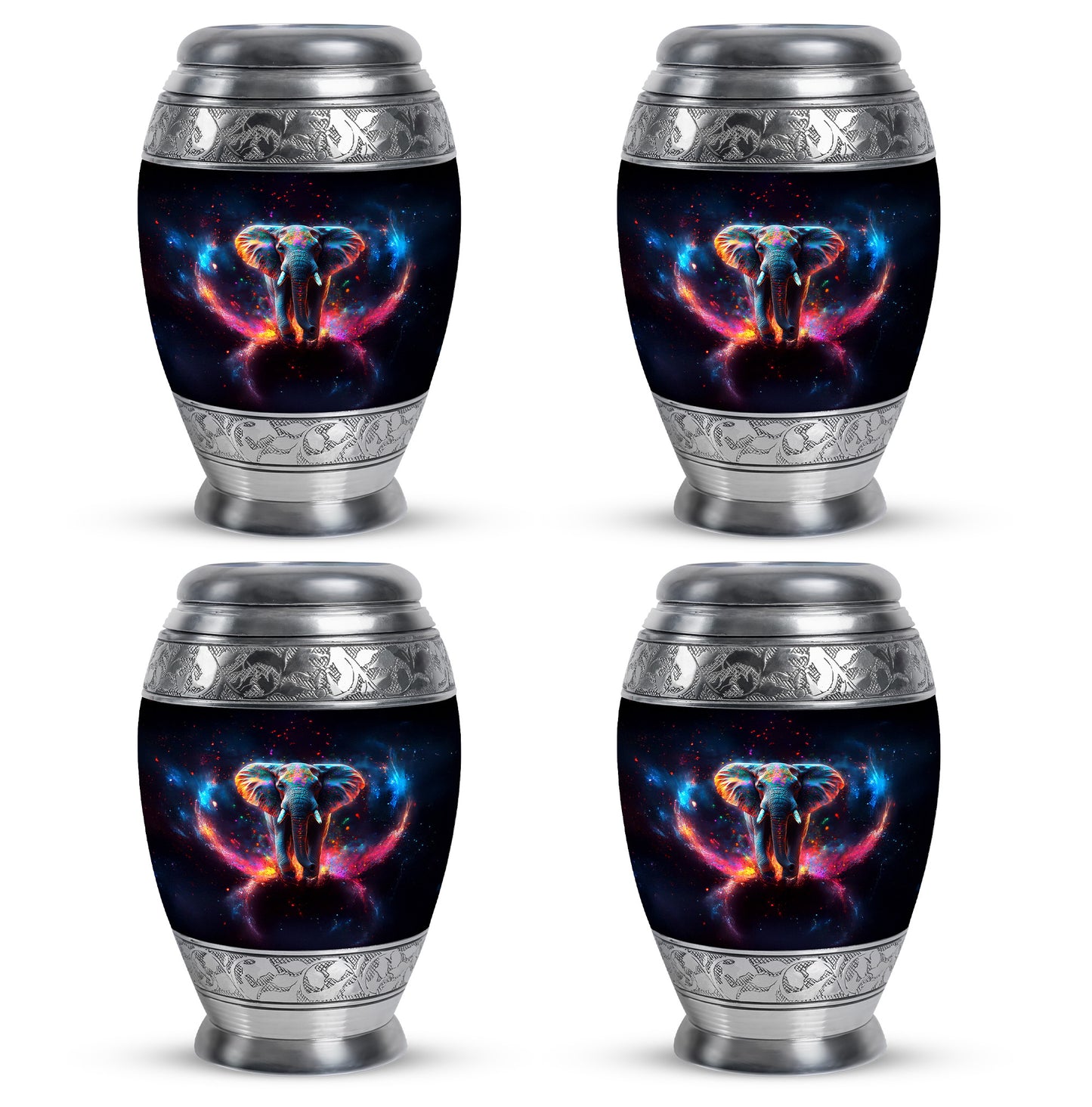 Rich Black Elephant Cremation Urn urn with complimentary velvet bag - regal elephant design with crown-inspired accents - 10 inch aluminum urn for cremated remains