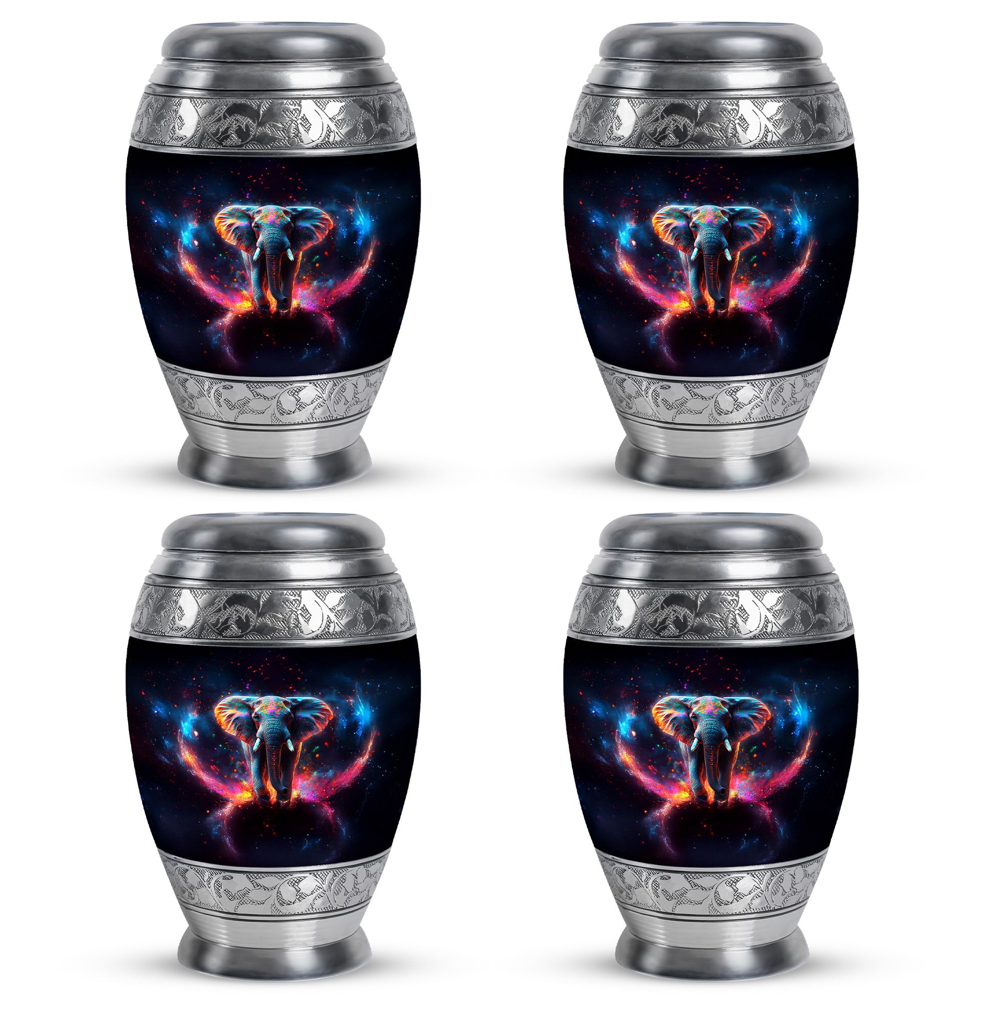 Rich Black Elephant Cremation Urn urn with complimentary velvet bag - regal elephant design with crown-inspired accents - 10 inch aluminum urn for cremated remains