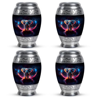Rich Black Elephant Cremation Urn urn with complimentary velvet bag - regal elephant design with crown-inspired accents - 10 inch aluminum urn for cremated remains