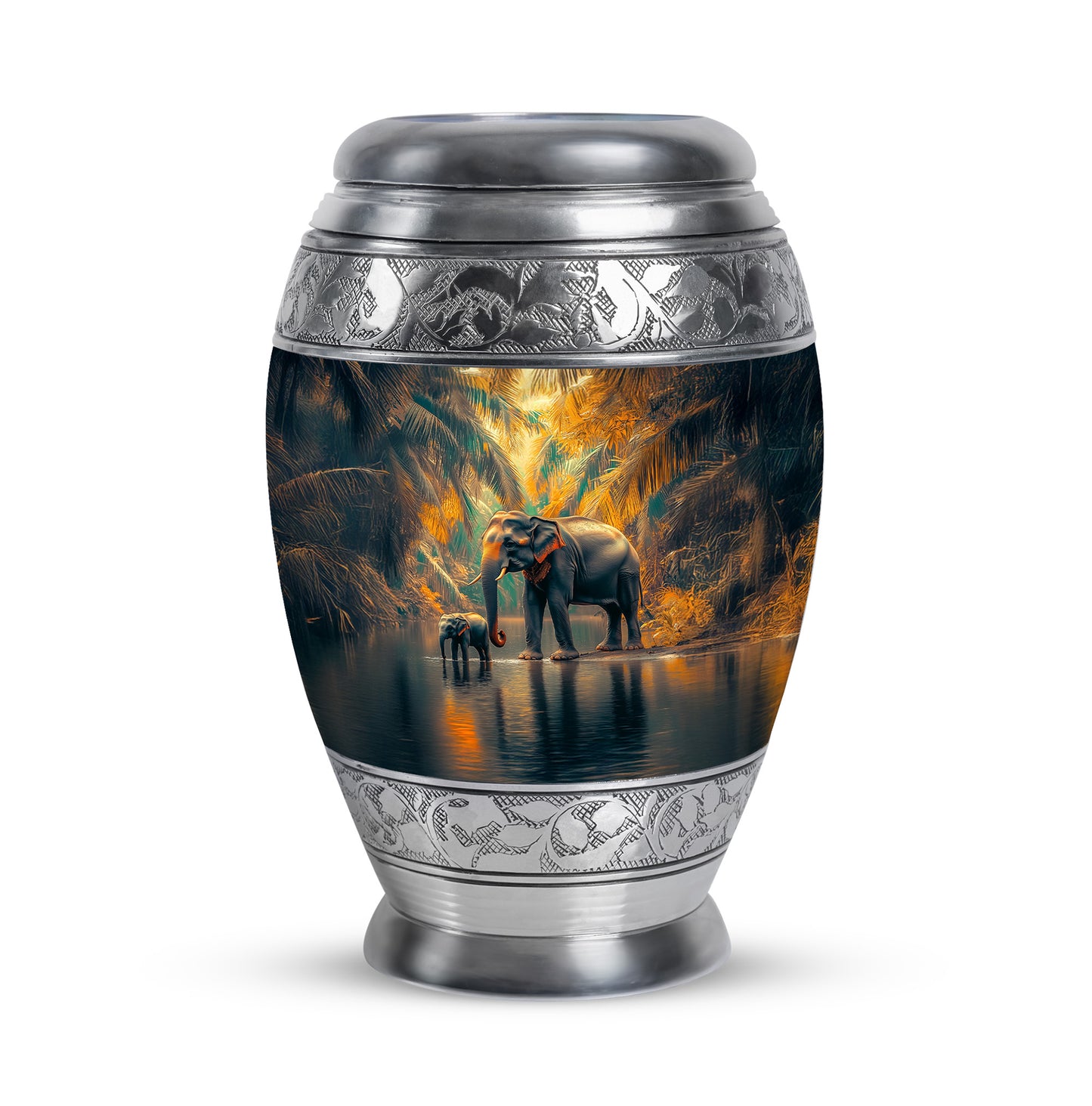 Teal Serene Elephant Memorial Urn for Ashes - 10-inch, 200 cu in - Yatskia
