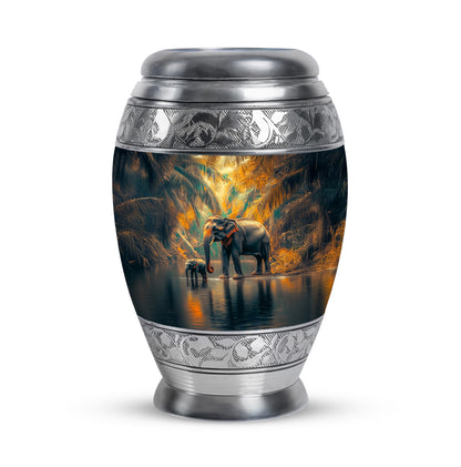Teal Serene Elephant Memorial Urn for Ashes - 10-inch, 200 cu in - Yatskia