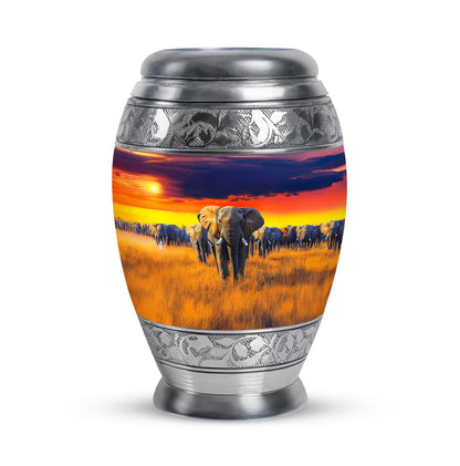 Blue Stately Elephant Cremation Urns for Human Ashes - 10-inch, 200 cu in - Yatskia