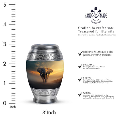 Deep Black Elephant Cremation Urn lifestyle display on memorial shelf - regal elephant design with crown-inspired accents - mini keepsake memorial for portion of cremation ashes