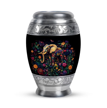 Luminous Black Elephant Honor Urn for Human Ashes - 10-inch, 200 cu in - Yatskia