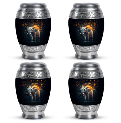 Dark Black Elephant Cremation Urn urn with complimentary velvet bag - royal elephant engraving with decorative scrollwork - 10 inch aluminum urn for cremated remains