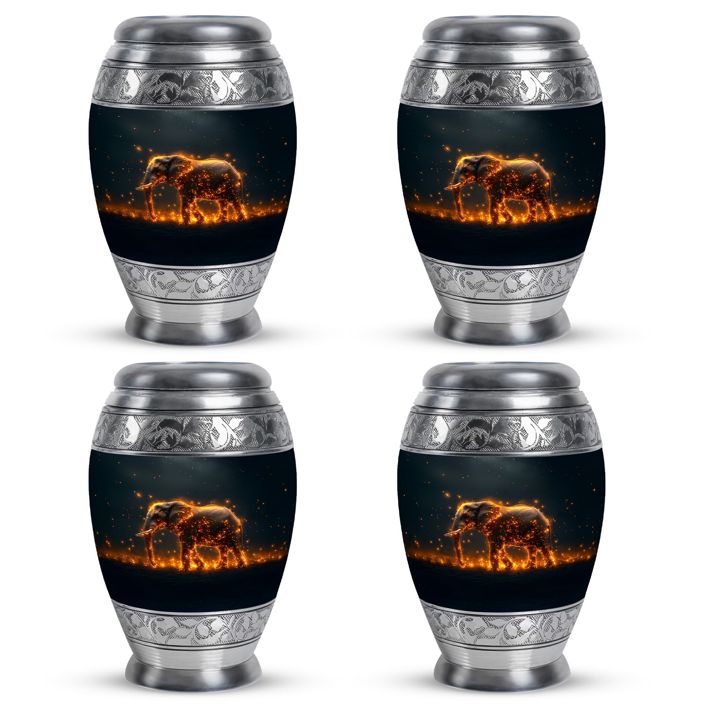 Deep Teal Elephant Cremation Urn urn with complimentary velvet bag - royal elephant engraving with decorative scrollwork - 10 inch aluminum urn for cremated remains