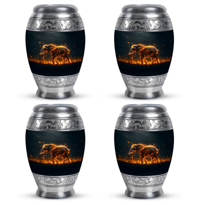Deep Teal Elephant Cremation Urn urn with complimentary velvet bag - royal elephant engraving with decorative scrollwork - 10 inch aluminum urn for cremated remains