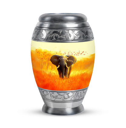 Personalized Elephant Cremation Urns - Tranquil Gold 10-inch, 200 cu in - Yatskia