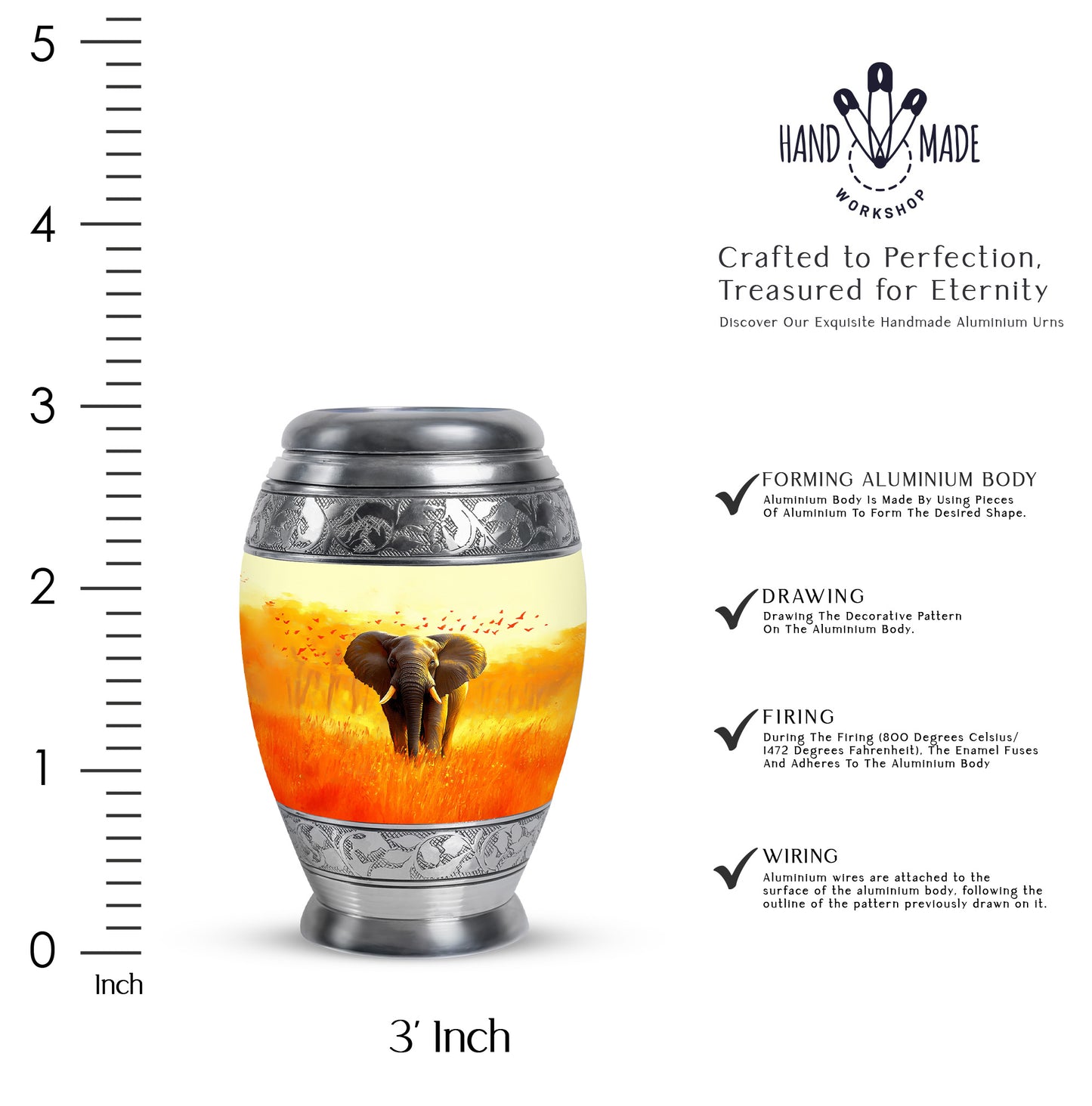 Champagne Gold Elephant Cremation Urn lifestyle display on memorial shelf - regal elephant design with crown-inspired accents - mini keepsake memorial for portion of cremation ashes