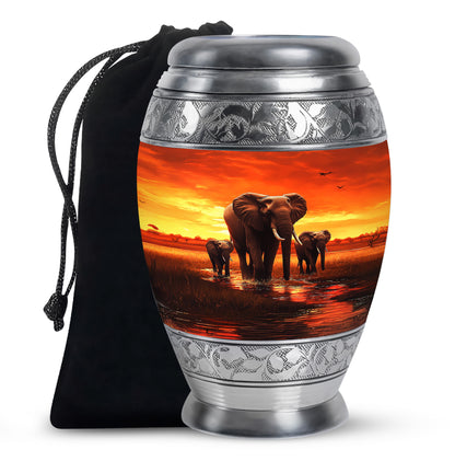 Wine Red Elephant Cremation Urn back view with polished surface - regal elephant design with crown-inspired accents - full-size 10 inch 200 cubic inch adult cremation urn