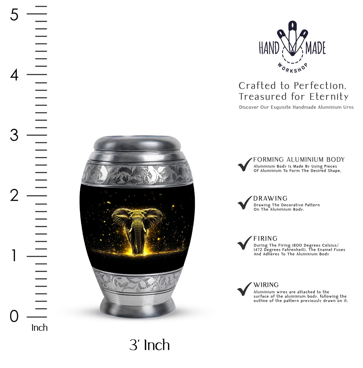Glossy Black Elephant Cremation Urn lifestyle display on memorial shelf - regal elephant design with crown-inspired accents - mini keepsake memorial for portion of cremation ashes
