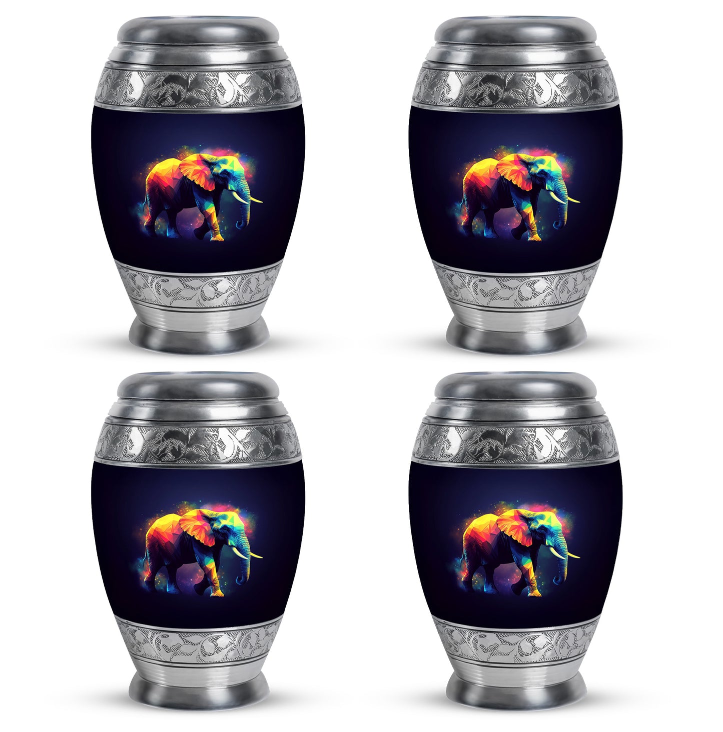 Onyx Black Elephant Cremation Urn urn with complimentary velvet bag - royal elephant engraving with decorative scrollwork - 10 inch aluminum urn for cremated remains