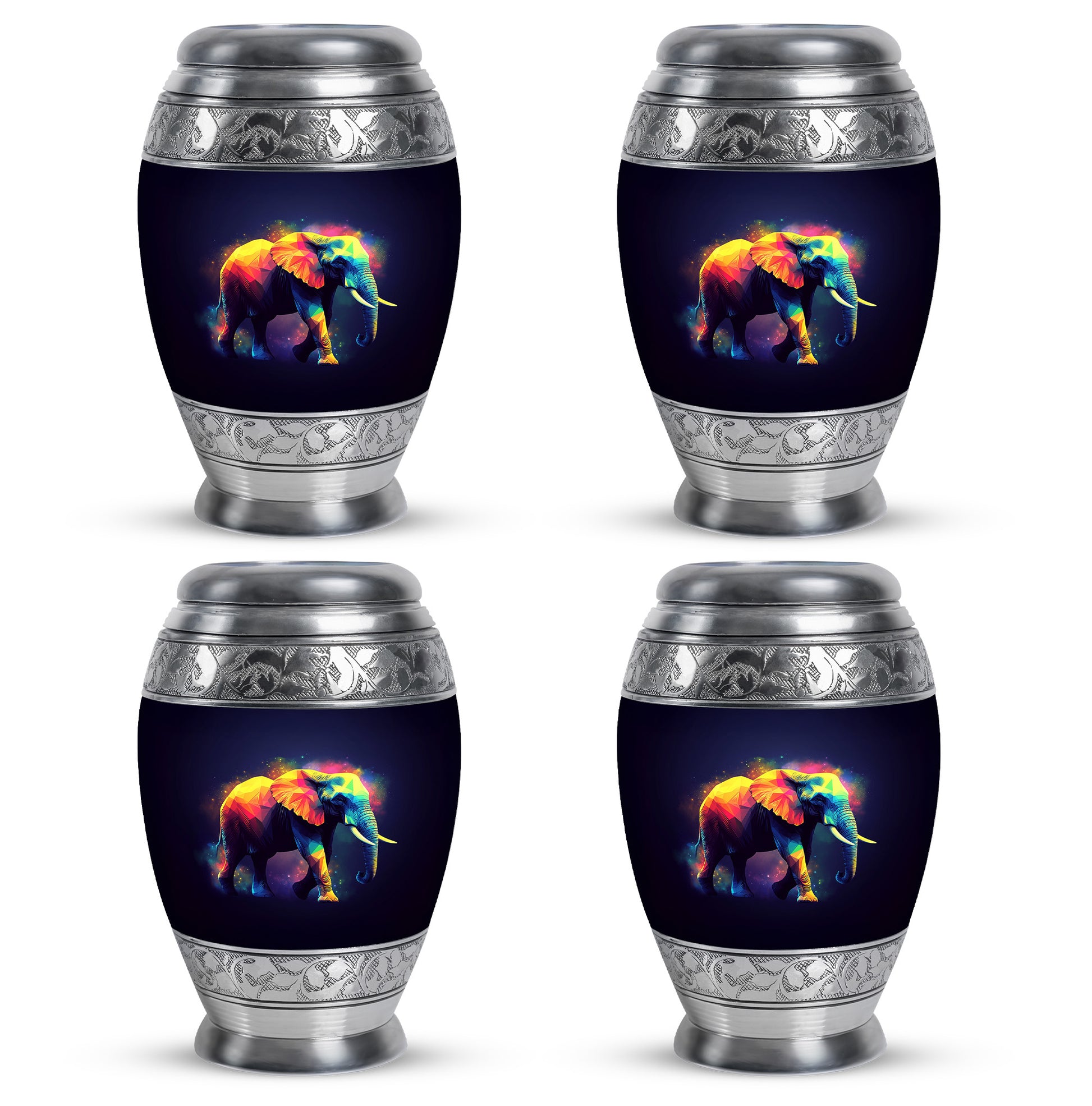 Onyx Black Elephant Cremation Urn urn with complimentary velvet bag - royal elephant engraving with decorative scrollwork - 10 inch aluminum urn for cremated remains