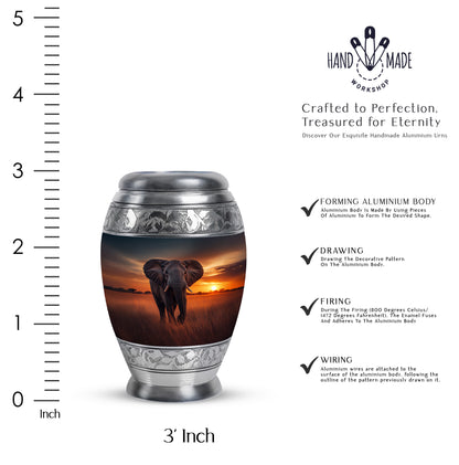 Celestial Blue Elephant Cremation Urn lifestyle display on memorial shelf - regal elephant design with crown-inspired accents - mini keepsake memorial for portion of cremation ashes