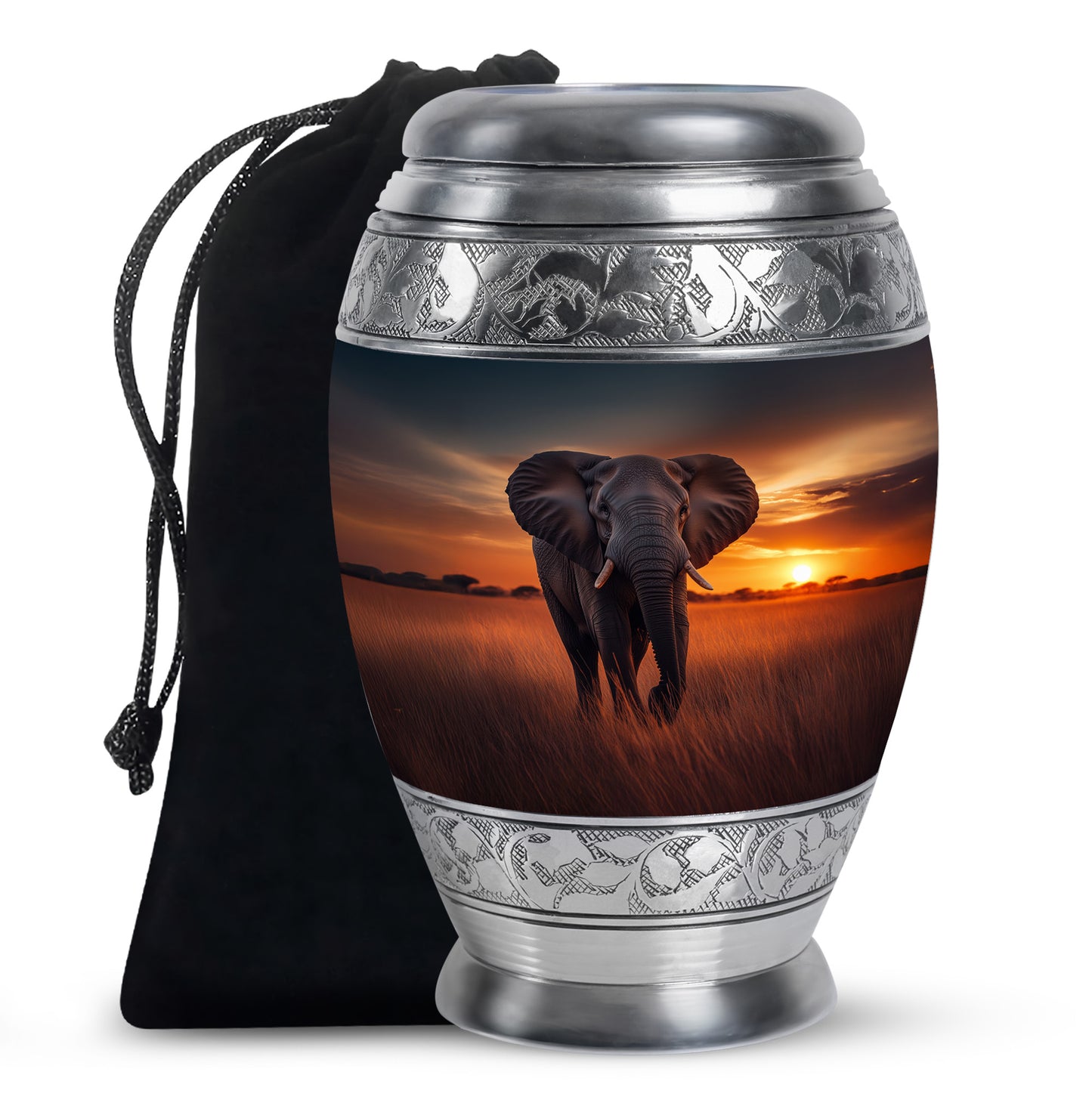 Pastel Blue Elephant Cremation Urn back view with polished surface - regal elephant design with crown-inspired accents - full-size 10 inch 200 cubic inch adult cremation urn