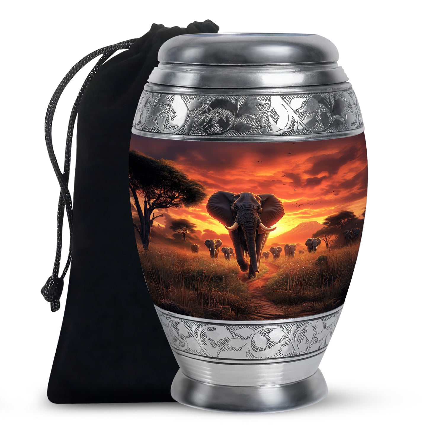 Deep Red Elephant Cremation Urn back view with polished surface - regal elephant design with crown-inspired accents - full-size 10 inch 200 cubic inch adult cremation urn
