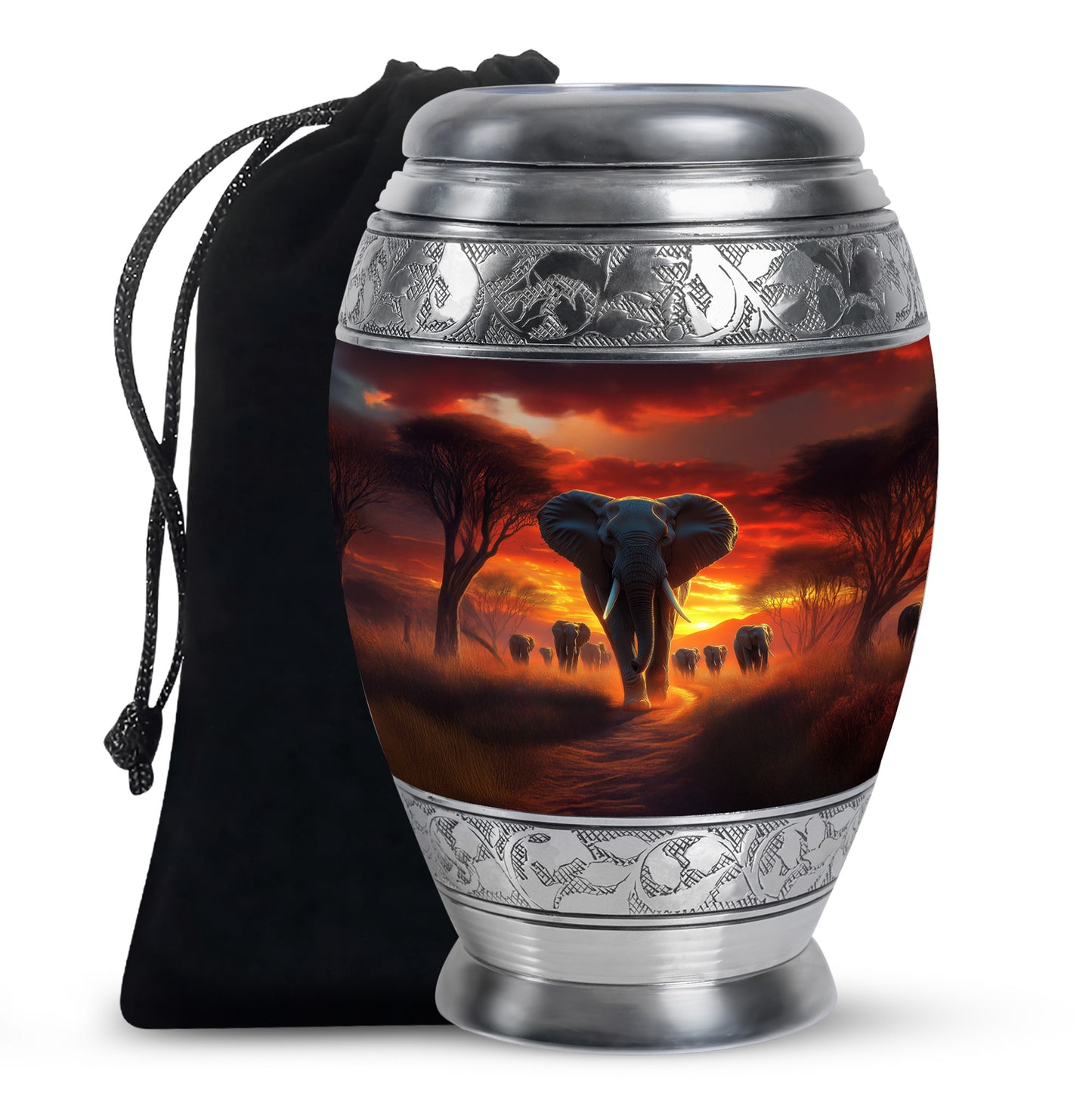 Wine Red Elephant Cremation Urn back view with polished surface - regal elephant design with crown-inspired accents - full-size 10 inch 200 cubic inch adult cremation urn