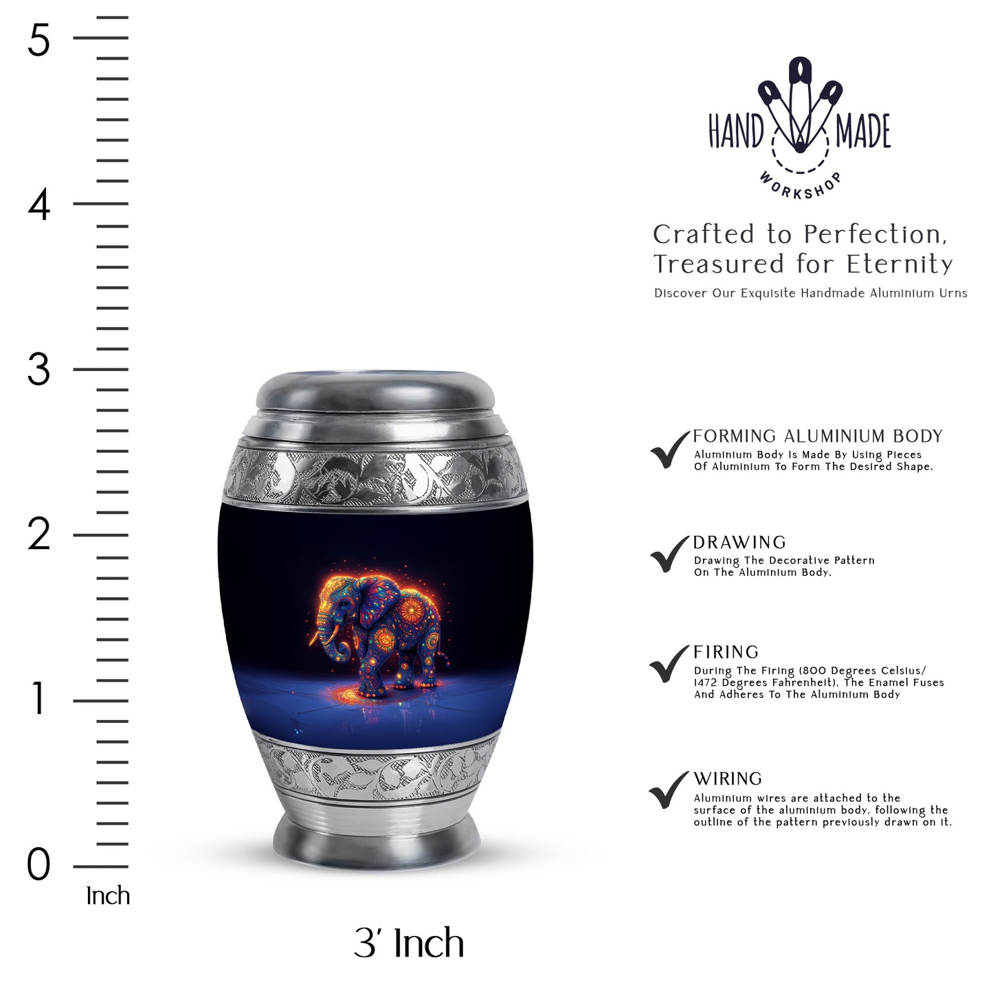 Indigo Elephant Cremation Urn lifestyle display on memorial shelf - regal elephant design with crown-inspired accents - mini keepsake memorial for portion of cremation ashes