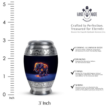 Indigo Elephant Cremation Urn lifestyle display on memorial shelf - regal elephant design with crown-inspired accents - mini keepsake memorial for portion of cremation ashes