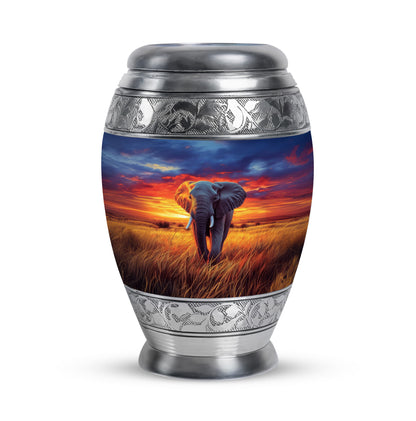 Personalized Blue Steadfast Elephant Cremation Urns for Human Ashes - 10-inch, 200 cu in - Yatskia