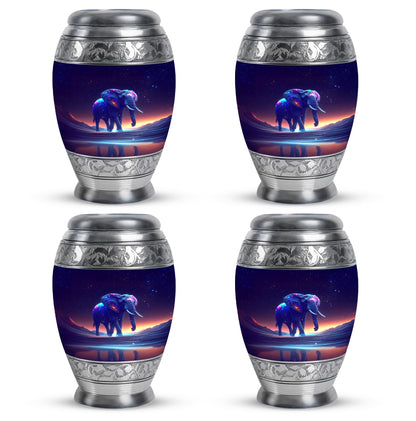 Amethyst Purple Elephant Cremation Urn urn with complimentary velvet bag - ornate monarch-style elephant relief on brushed aluminum - 10 inch aluminum urn for cremated remains