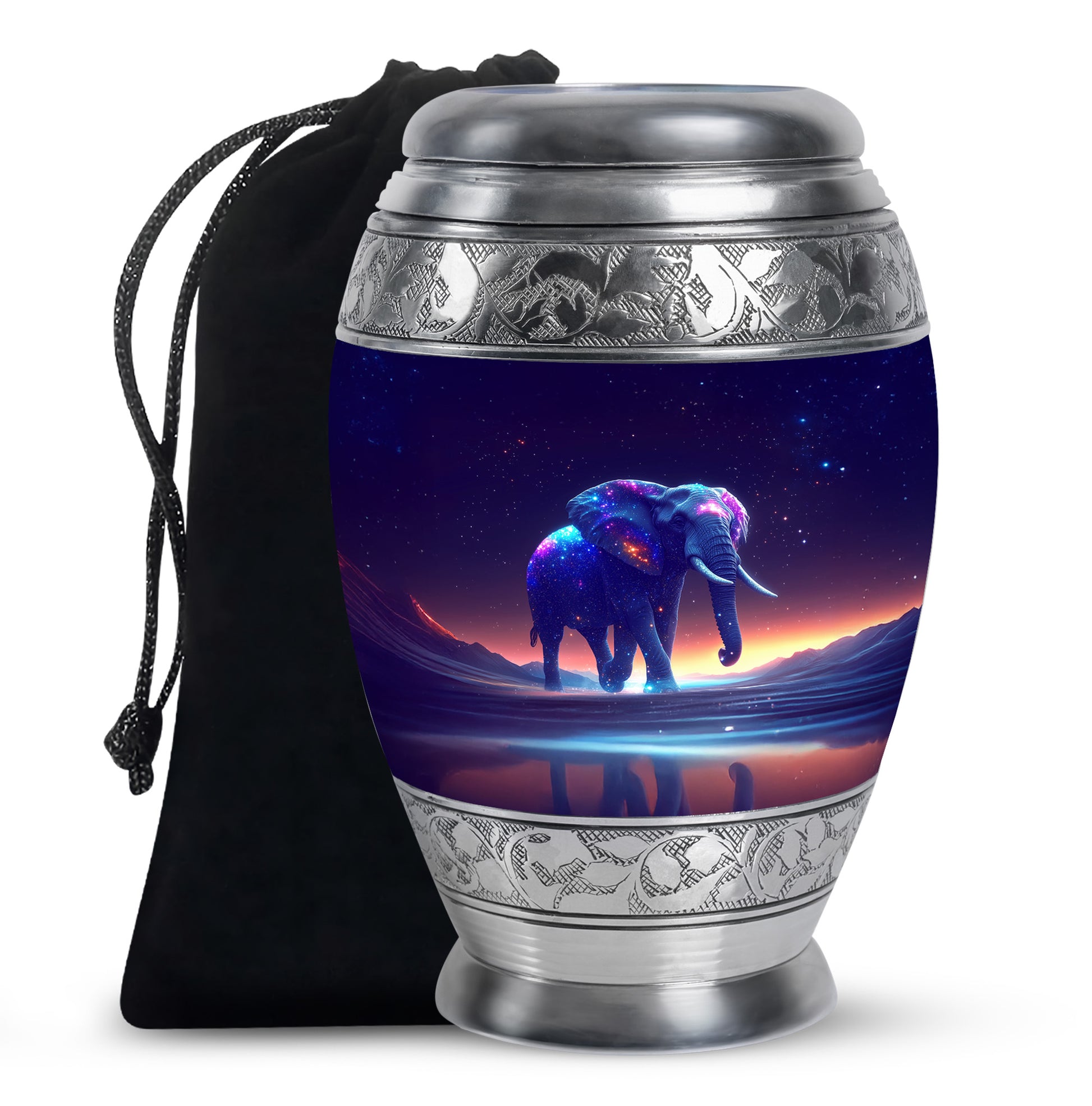 Orchid Purple Elephant Cremation Urn back view with polished surface - regal elephant design with crown-inspired accents - full-size 10 inch 200 cubic inch adult cremation urn