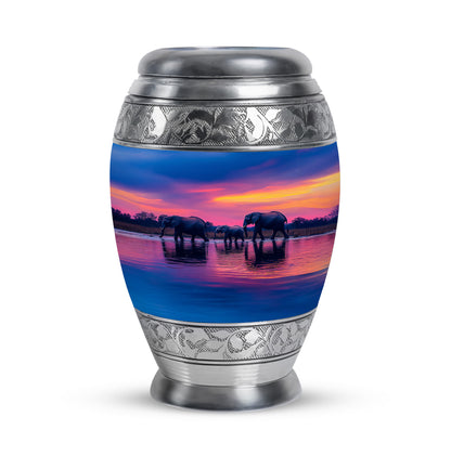 Radiant Elephant Memorial Cremation Urns - Blue 10-inch, 200 cu in - Yatskia