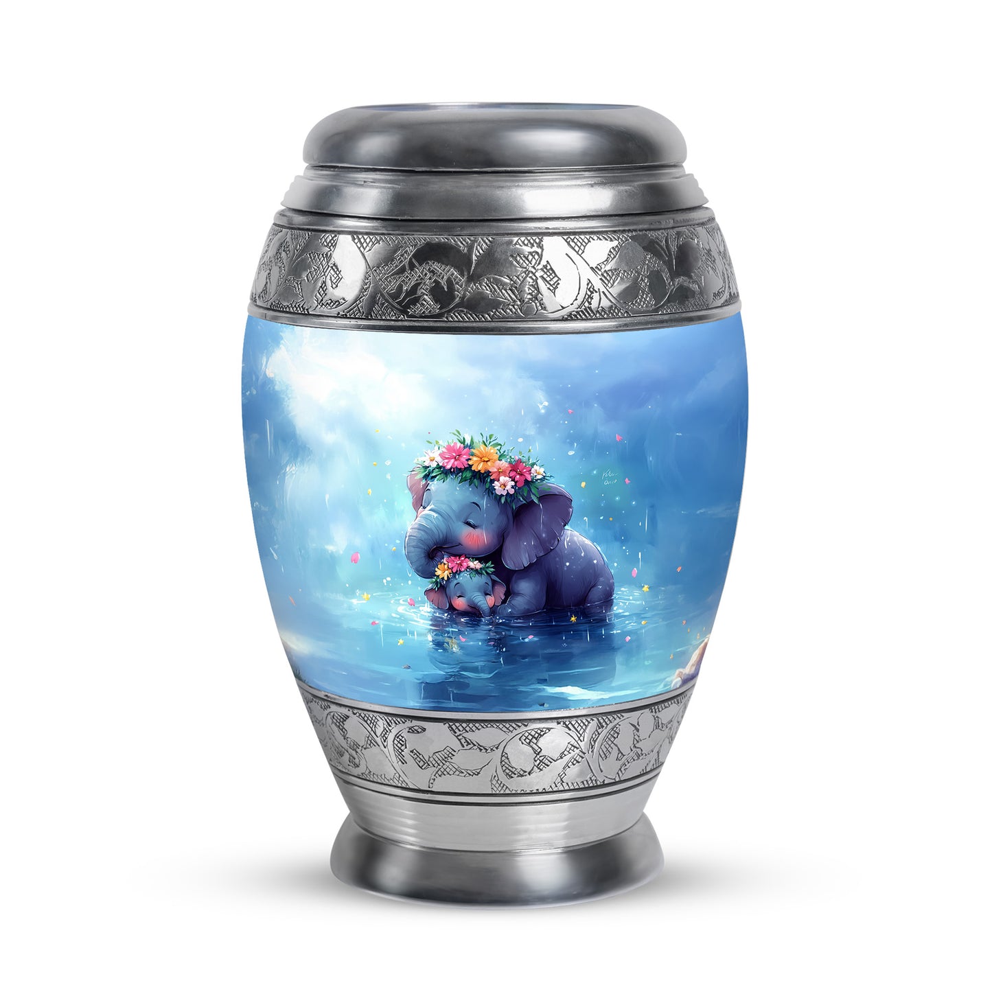 Blue Beloved Elephant Cremation Urns for Human Ashes - 10-inch, 200 cu in - Yatskia