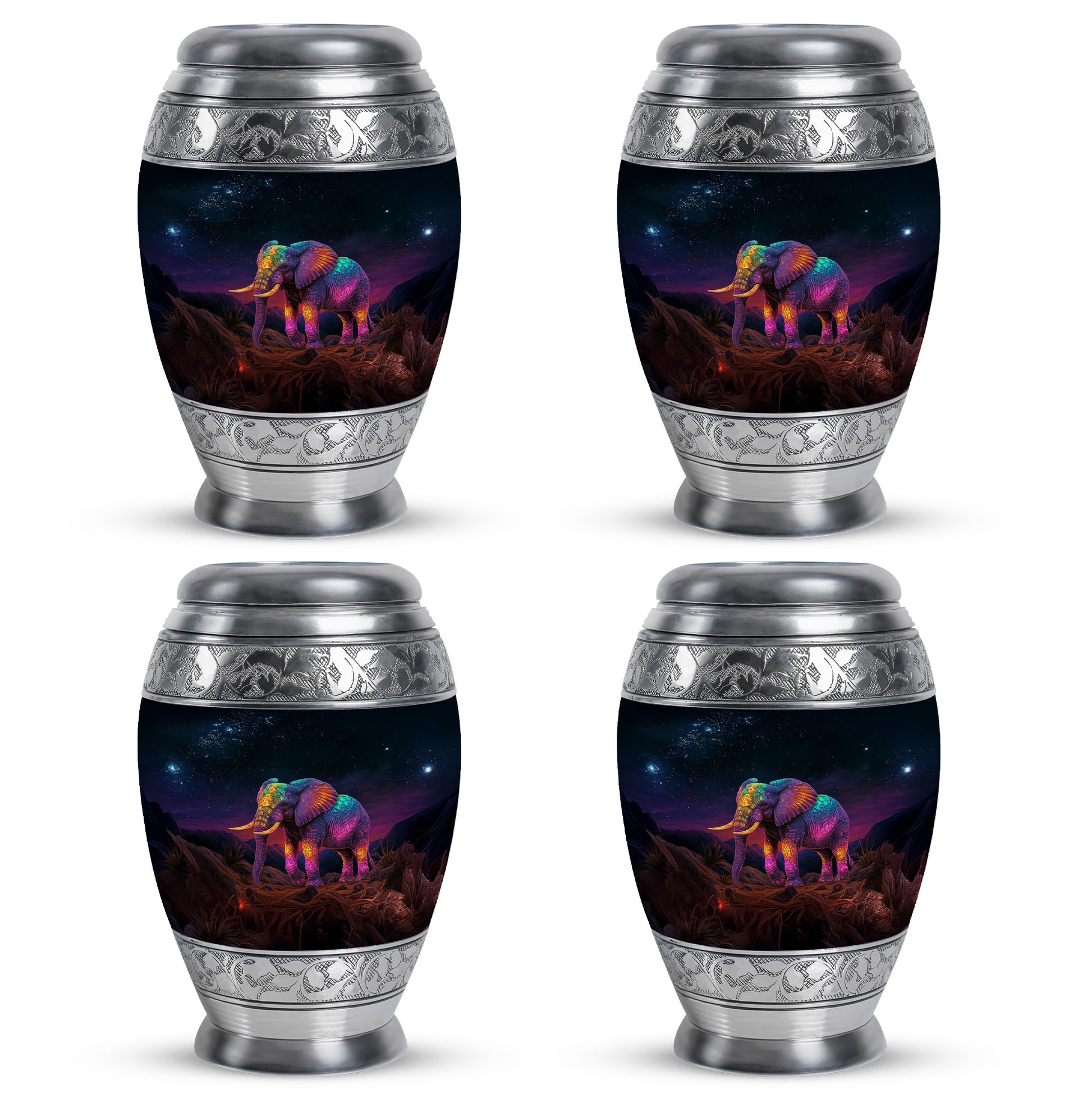 Deep Black Elephant Cremation Urn urn with complimentary velvet bag - regal elephant design with crown-inspired accents - 10 inch aluminum urn for cremated remains