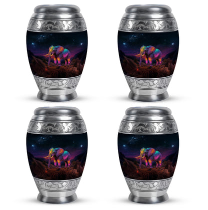 Deep Black Elephant Cremation Urn urn with complimentary velvet bag - regal elephant design with crown-inspired accents - 10 inch aluminum urn for cremated remains