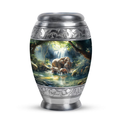 Blue Resounding Elephant Memorial Urn for Ashes - 10-inch, 200 cu in - Yatskia