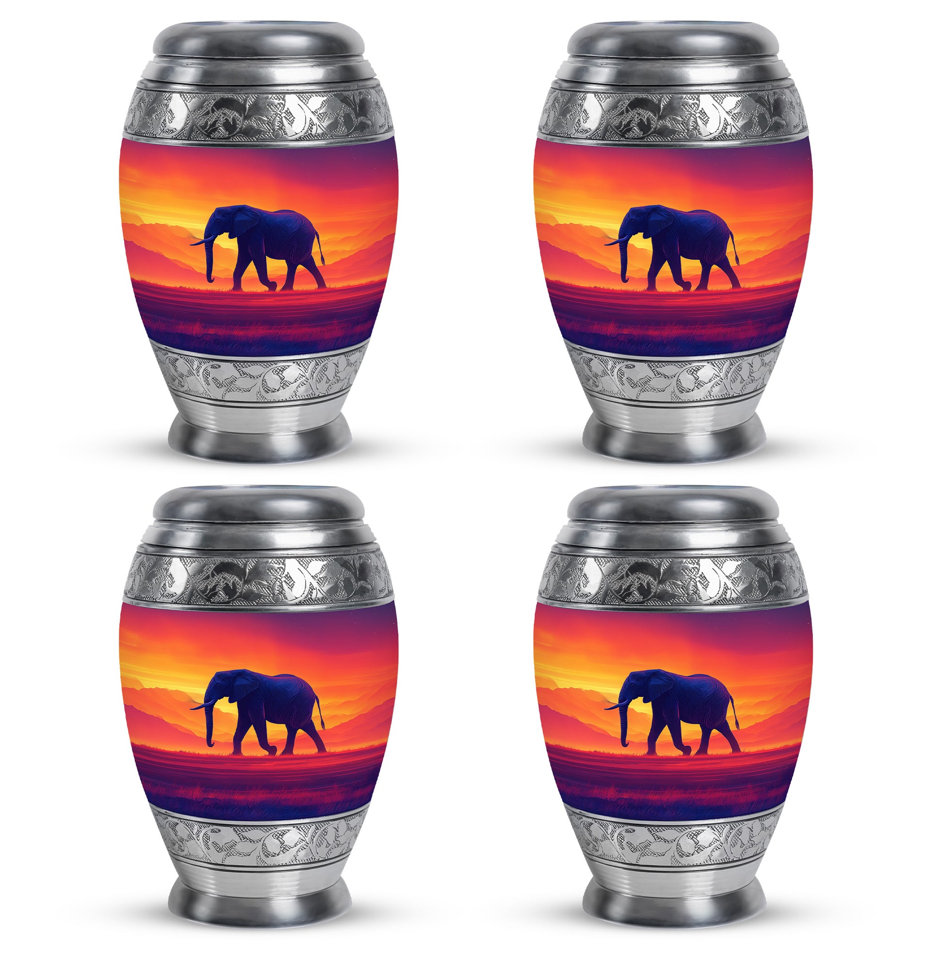 Deep Red Elephant Cremation Urn urn with complimentary velvet bag - regal elephant design with crown-inspired accents - 10 inch aluminum urn for cremated remains
