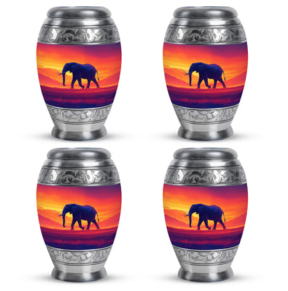 Deep Red Elephant Cremation Urn urn with complimentary velvet bag - regal elephant design with crown-inspired accents - 10 inch aluminum urn for cremated remains