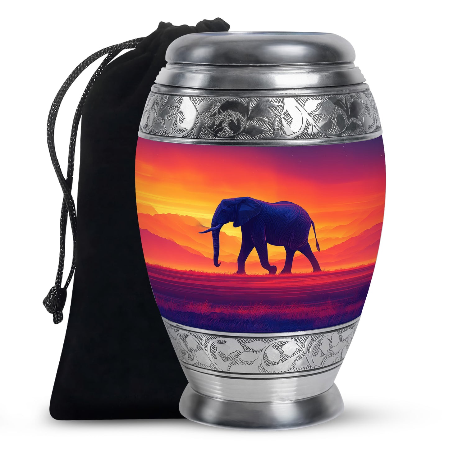 Wine Red Elephant Cremation Urn back view with polished surface - regal elephant design with crown-inspired accents - full-size 10 inch 200 cubic inch adult cremation urn