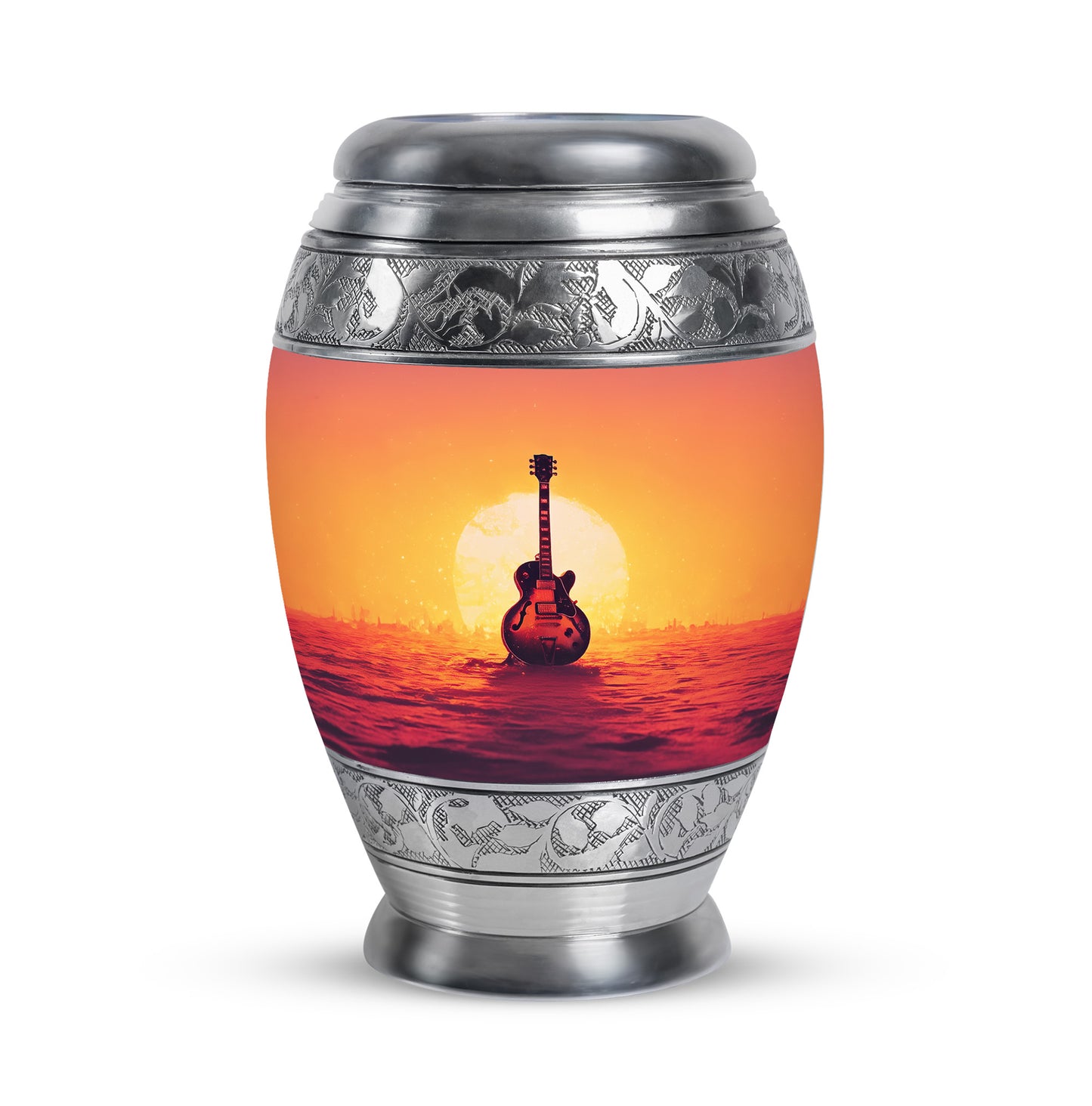 Red Sacred Guitar Cremation Urns for Human Ashes - 10-inch, 200 cu in - Yatskia