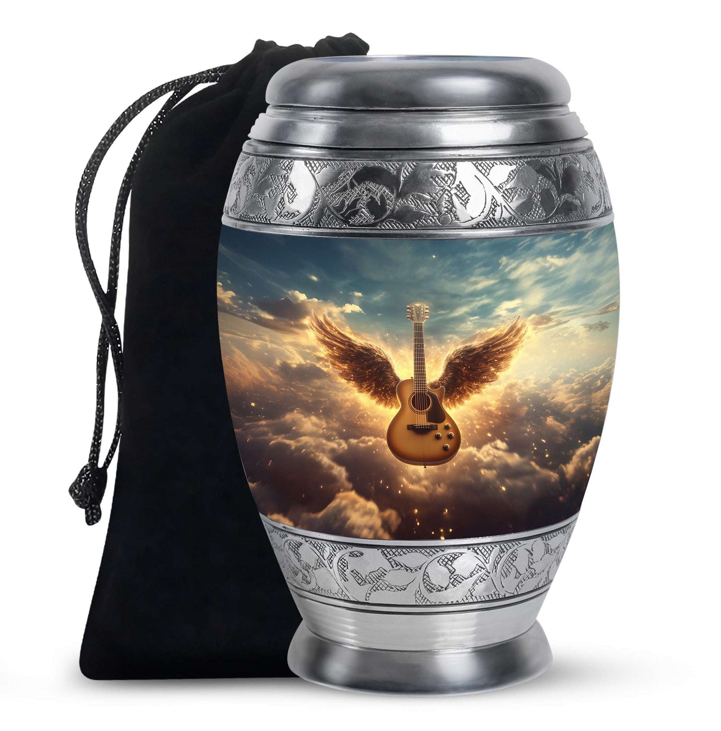 Guitar Cremation Urn for funeral  – Angel Wings Memorial Urn for Ashes