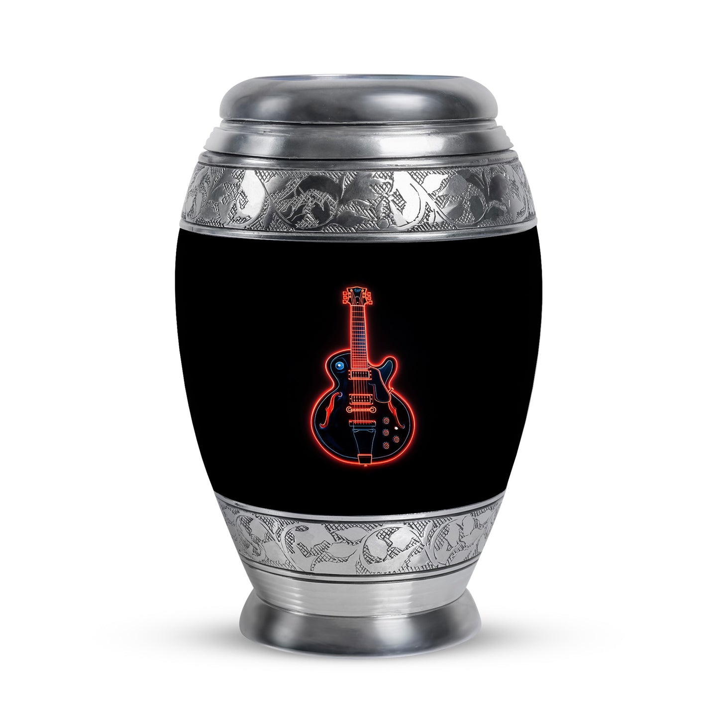 Stunning Black Guitar Devotion Urn for Human Ashes - 10-inch, 200 cu in - Yatskia