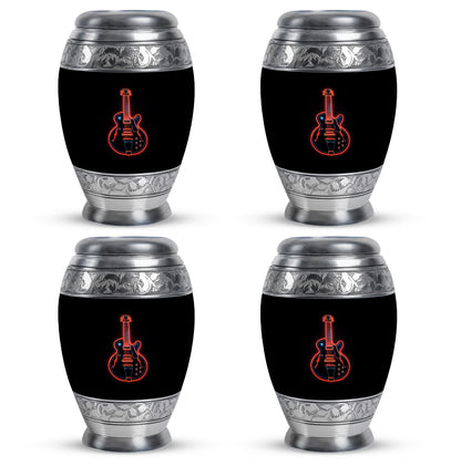 Onyx Black Guitar Cremation Urn urn with complimentary velvet bag - royal guitar engraving with decorative scrollwork - 10 inch aluminum urn for cremated remains