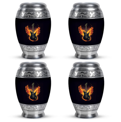 Charcoal Black Guitar Cremation Urn urn with complimentary velvet bag - royal guitar engraving with decorative scrollwork - 10 inch aluminum urn for cremated remains