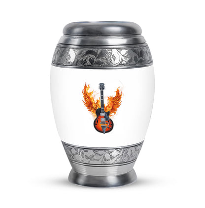 Silver Guitar Cremation Urns - Enduring Dedication 10-inch, 200 cu in - Yatskia