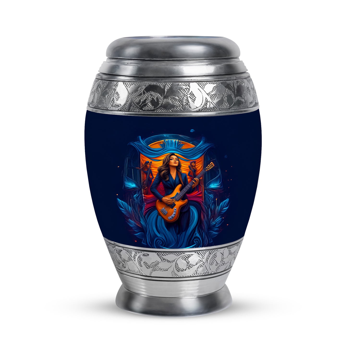 Radiant Guitar Memorial Cremation Urns - Blue 10-inch, 200 cu in - Yatskia