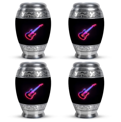 Jet Black Guitar Cremation Urn urn with complimentary velvet bag - regal guitar design with crown-inspired accents - 10 inch aluminum urn for cremated remains