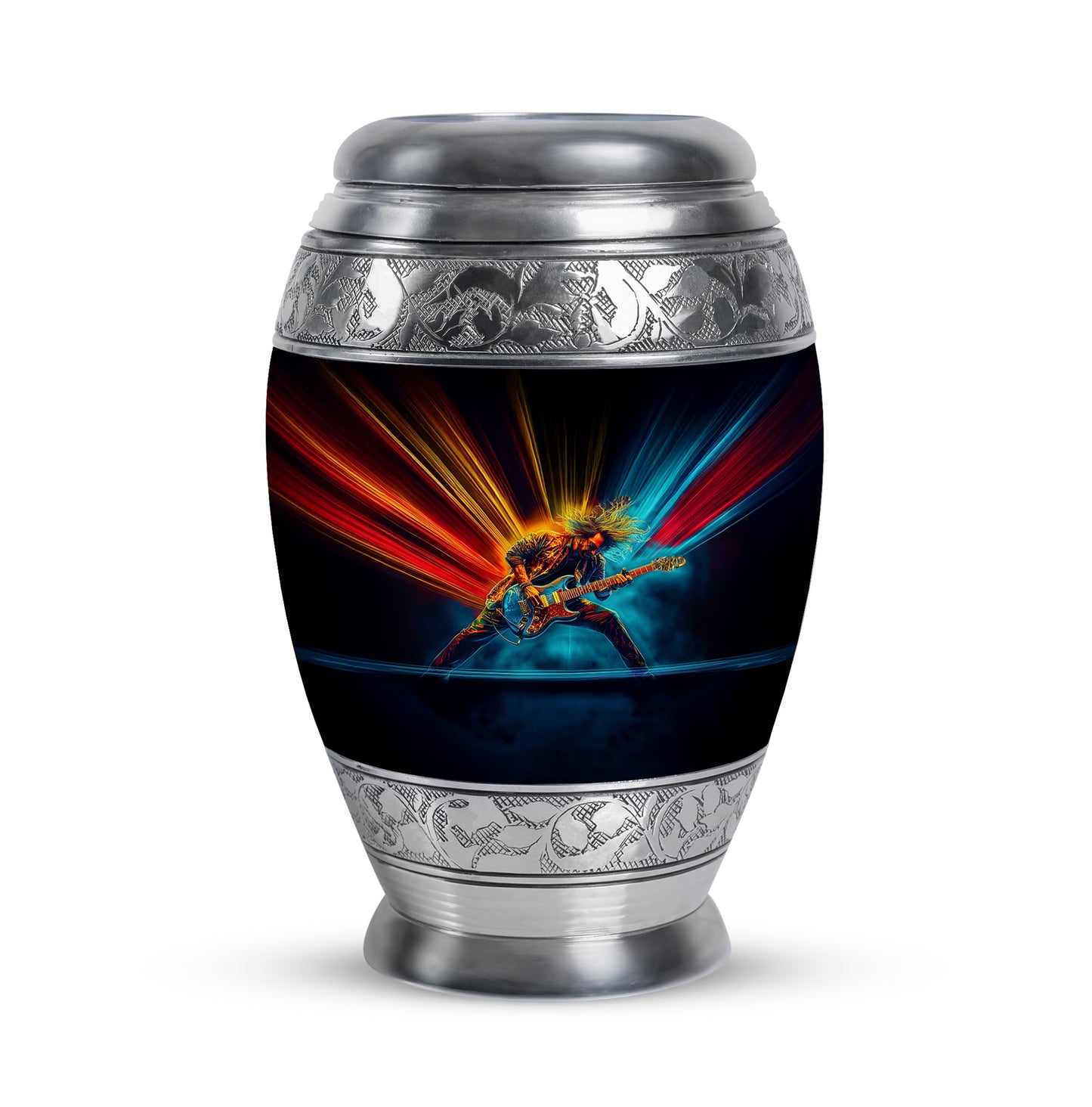 Inspiring Black Guitar Commemoration Urn for Human Ashes - 10-inch, 200 cu in - Yatskia